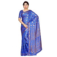 MIMOSA Womens Art Silk Saree Kanjivaram Style Color: Blue