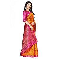 MIMOSA Womens Art Silk Saree Kanjivaram Style Color: Gold