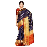 MIMOSA Womens Art Silk Saree Kanjivaram Style Color: Navy Blue