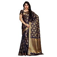 MIMOSA Womens Kanchipuram Silk Saree With Unstitched Blouse Piece (4152-262-NVY_Blue)