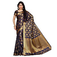 MIMOSA Womens Kanchipuram Silk Saree With Unstitched Blouse Piece (4152-262-NVY_Blue)