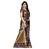 MIMOSA Womens Kanchipuram Silk Saree With Unstitched Blouse Piece (4152-262-NVY_Blue)