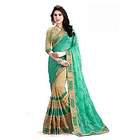 Online Bazaar Womens Faux Georgette Saree With Unstitched Blouse Piece (2131-Green_Green)