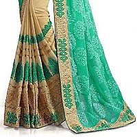 Online Bazaar Womens Faux Georgette Saree With Unstitched Blouse Piece (2131-Green_Green)