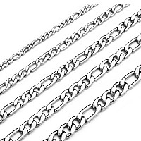 Monily Chain Necklace for Men 5MM 24 Inches Stainless Steel Figaro Link Chain for Women Boys