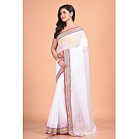 T.J. SAREES Womens Pure Cotton Handloom Bengal Tant Saree Without Blouse Piece - (White, Pack of 1)