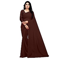 Sidhidata Womens Georgette Saree With unstitched Blouse Piece plain coffee 746Coffee Free Size