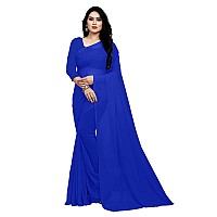 Sidhidata Womens Georgette Saree With Unstiched Blouse Piece plain royal blue 735Royal Blue Free Size