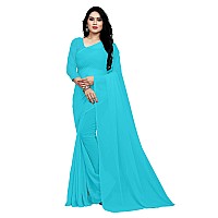 Sidhidata Textile Womens Plain Georgette Saree With Unstitched Blouse Piece (Sky Blue)