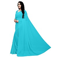 Sidhidata Textile Womens Plain Georgette Saree With Unstitched Blouse Piece (Sky Blue)