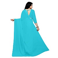 Sidhidata Textile Womens Plain Georgette Saree With Unstitched Blouse Piece (Sky Blue)