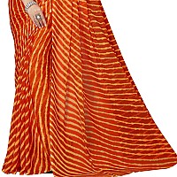 RANI SAAHIBA Lehriya Printed Chiffon Saree Without Blouse SKR3648Orange