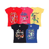 Kiddeo Girls Cotton Tshirts Multicolour 56 Years Pack Of 5