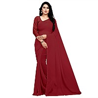 Sidhidata Womens Georgette Saree With unstitched Blouse Piece plain maroonMaroon