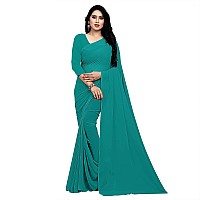 Sidhidata textile Womens Georgette Saree With Unstitched Blouse Piece Plain Dark FiroziDark FiroziFree Size