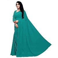 Sidhidata textile Womens Georgette Saree With Unstitched Blouse Piece Plain Dark FiroziDark FiroziFree Size