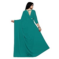 Sidhidata textile Womens Georgette Saree With Unstitched Blouse Piece Plain Dark FiroziDark FiroziFree Size