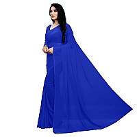 Sidhidata Textile Womens Plain Solid Pure Georgette saree With Unstitched Blouse Piece plain royal blueroyal blueFree Size