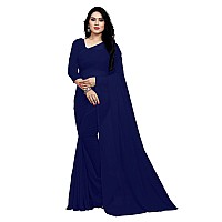 Sidhidata Textile Womens Plain Solid Pure Georgette saree With Unstitched Blouse Piece (plain navy blue__navy blue_Free Size)