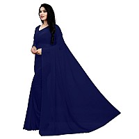 Sidhidata Textile Womens Plain Solid Pure Georgette saree With Unstitched Blouse Piece (plain navy blue__navy blue_Free Size)