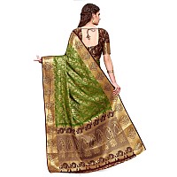 MIMOSA Womens Kanchipuram Silk Saree With Blouse (4164-260-2D-OLV-CHOC_Olive Green)