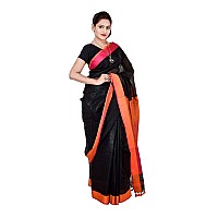 HAIDER ALI AND SONS Pure Linen Saree for Women With Unstitched Blouse Piece Traditional Ethnic wear Summer Saree Black