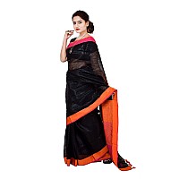 HAIDER ALI AND SONS Pure Linen Saree for Women With Unstitched Blouse Piece Traditional Ethnic wear Summer Saree Black