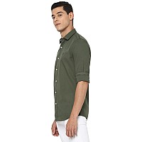 Allen Solly Men's Solid Slim Fit Shirt (ASSFWMOFG80292_Olive 39)