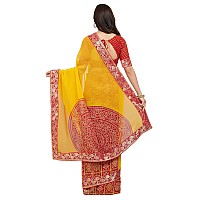 SOURBH Womens Faux Georgette Bandhani Prints Half and Half Style Saree with Blouse Piece (7246-Light Orange, Red)