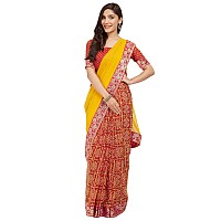 SOURBH Womens Faux Georgette Bandhani Prints Half and Half Style Saree with Blouse Piece (7246-Light Orange, Red)