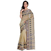 Avik Creations Womens Tant & Tangail Cotton Saree Without Blouse Piece (NGT-17_Light Brown & Blue)