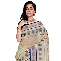 Avik Creations Womens Tant & Tangail Cotton Saree Without Blouse Piece (NGT-17_Light Brown & Blue)