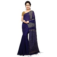 BENGAL HANDLOOM Traditional Handloom Temple border Blue Colour Saree With Blouse Piece