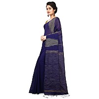 BENGAL HANDLOOM Traditional Handloom Temple border Blue Colour Saree With Blouse Piece