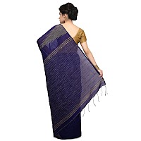 BENGAL HANDLOOM Traditional Handloom Temple border Blue Colour Saree With Blouse Piece