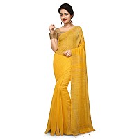 BENGAL HANDLOOM Traditional Handloom Temple border Yellow Colour Saree With Blouse Piece