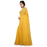 BENGAL HANDLOOM Traditional Handloom Temple border Yellow Colour Saree With Blouse Piece