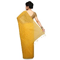 BENGAL HANDLOOM Traditional Handloom Temple border Yellow Colour Saree With Blouse Piece