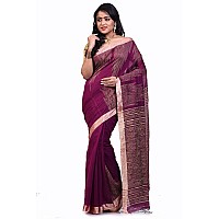 BENGAL HANDLOOM Womens Cotton Silk Saree With Blouse Piece(Color-Purple)