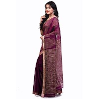 BENGAL HANDLOOM Womens Cotton Silk Saree With Blouse Piece(Color-Purple)