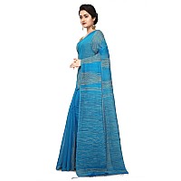 BENGAL HANDLOOM Womens Cotton Silk Sky Color Saree With Attached Blouse Piece