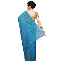 BENGAL HANDLOOM Womens Cotton Silk Sky Color Saree With Attached Blouse Piece