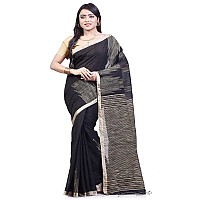 BENGAL HANDLOOM Womens Silk Black Cotton Saree With Blouse Piece