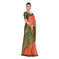 MIMOSA Women Art Silk Wedding Saree Kanjivarm Pattu Style With Contrast Blouse Color: Orange (4282-65-2D-Pch-Bgrn)