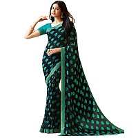 RAJESHWAR FASHION WITH RF Womens Floral Printed Georgette Fancy Sarees For Festival With Jacquard Lace Border & Unstitched Blouse Piece(A20 BLUE GULAB NEW 4_Free Size 6.30 Mtr)