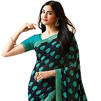 RAJESHWAR FASHION WITH RF Womens Floral Printed Georgette Fancy Sarees For Festival With Jacquard Lace Border & Unstitched Blouse Piece(A20 BLUE GULAB NEW 4_Free Size 6.30 Mtr)