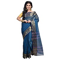 Raj Sarees Womens Woven Cotton Saree without Blouse Piece 32101 Blue and Golden