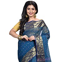 Raj Sarees Womens Woven Cotton Saree without Blouse Piece 32101 Blue and Golden