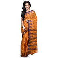 Raj Sarees House Womens Pure Cotton Tant Saree without Blouse with Silk Edge Border - (305-3, Mustard Yellow and Golden)