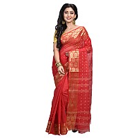 Raj Sarees Womens Woven Cotton Saree without Blouse Piece Red and Golden